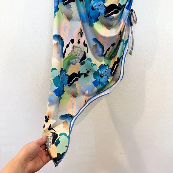 Mandinga Abstract Art Floral Festival One Shoulder Stretchy Midi Dress OS - Picture 3 of 8